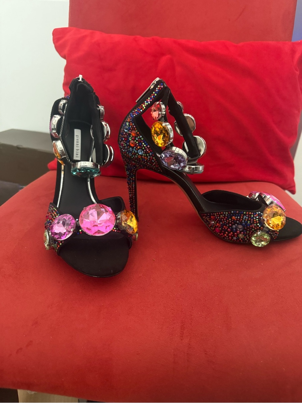Gianni Bini Oaklynn Suede Rainbow Rhinestone Embellished Jewel Ornament Ankle Cu - Picture 2 of 7